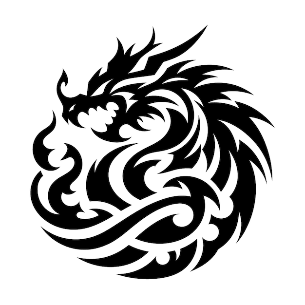 dragon modern tribal tattoo abstract line art of animals minimalist contour Vector