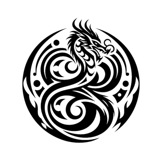 dragon modern tribal tattoo abstract line art of animals minimalist contour Vector