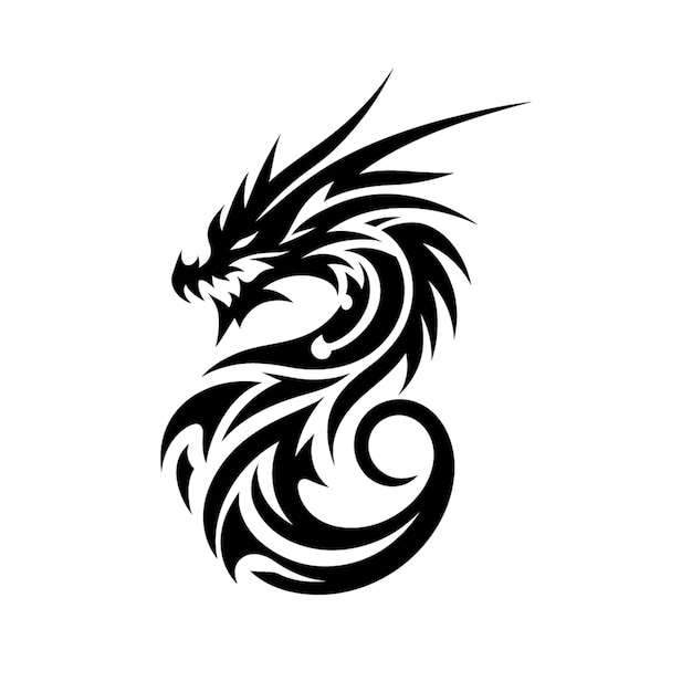 dragon modern tribal tattoo abstract line art of animals minimalist contour Vector