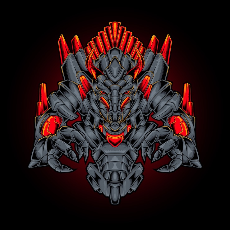 Vector dragon monster robot cyberpunk style illustration