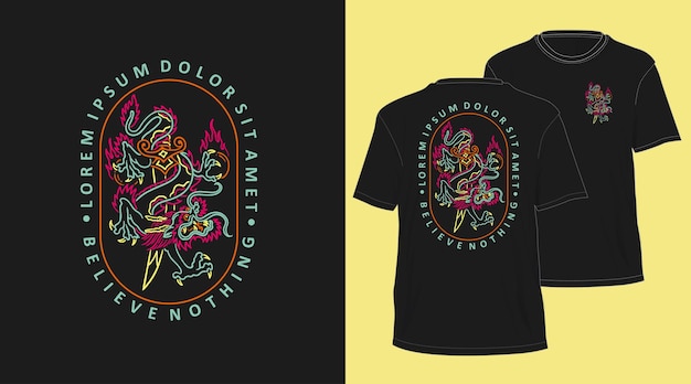 дракон неоновая монолиния рисованной футболки дизайн