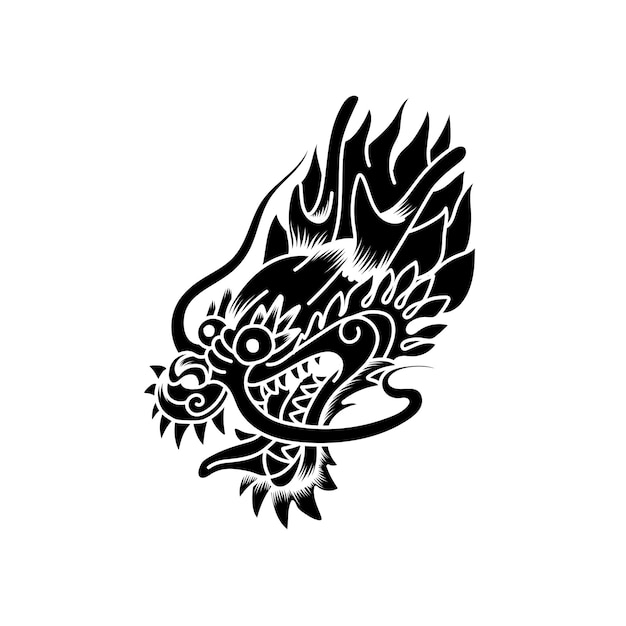 Contorno nero pieno di stile di disegno del tatuaggio della vecchia scuola del drago