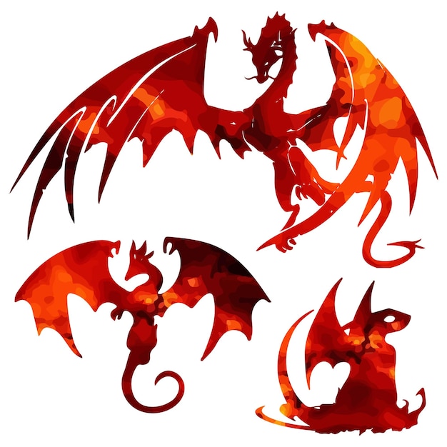 dragon pack wilde dieren vector brand aquarel illustratie vector