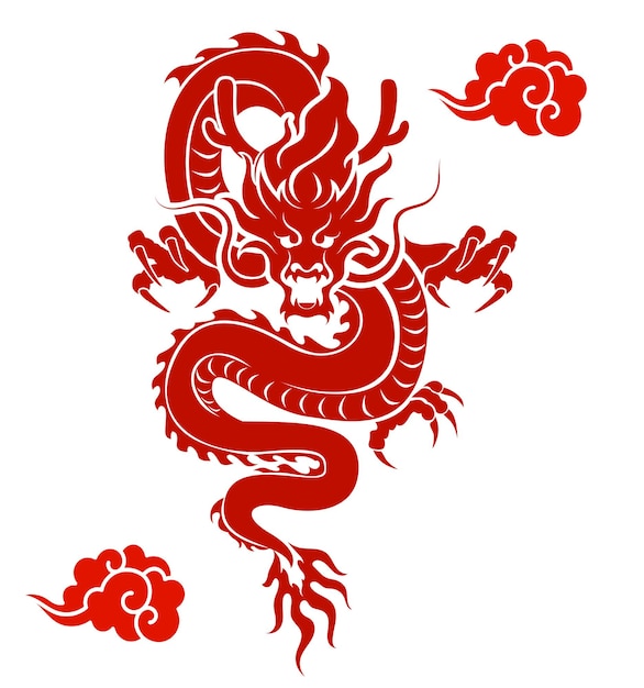 Vector dragon paper cut chinese style vector