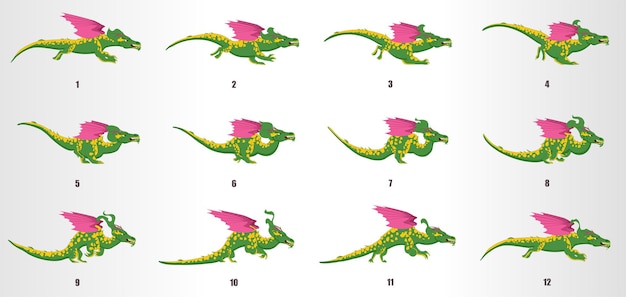 Foglio sprite della sequenza di animazioni in loop dei frame di animazione del ciclo di dragon run