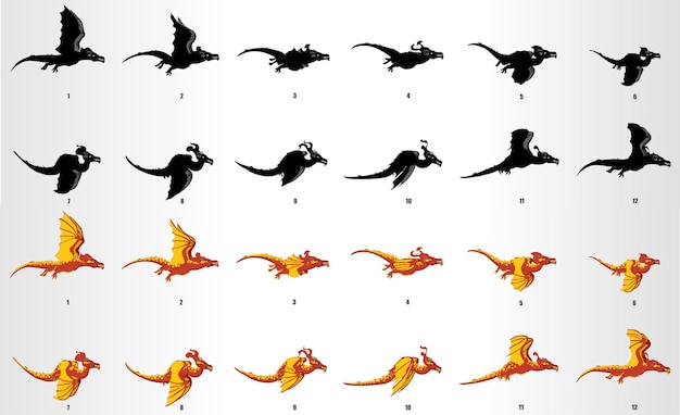 Dragon run cyclus animatie frames loop animatie reeks sprite sheet