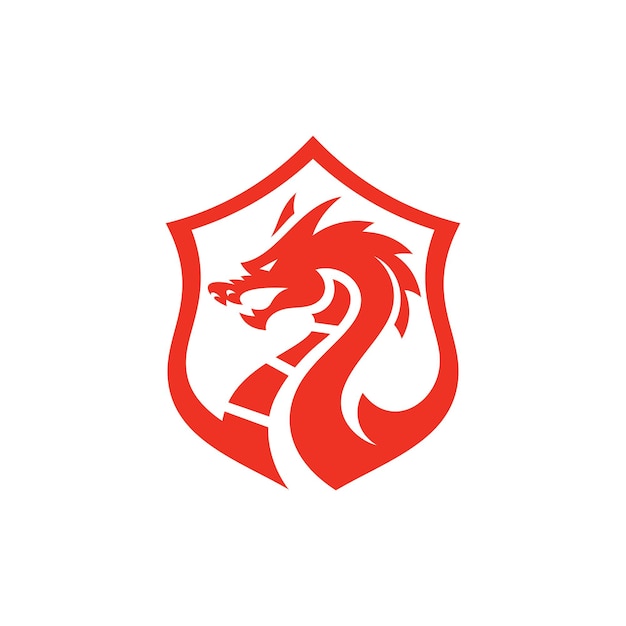 ドラゴンの蛇と盾のロゴデザインドラゴンバッジベクトルアイコン