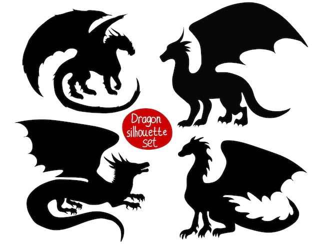 Vettore dragon set silhouette creature mitologiche anno del drago