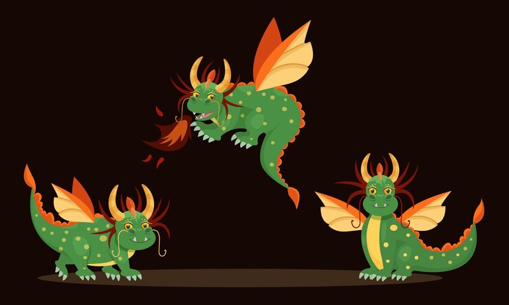 Vector dragon set year of the dragon happy new year 2024 greeting card cute green dragon happy new year