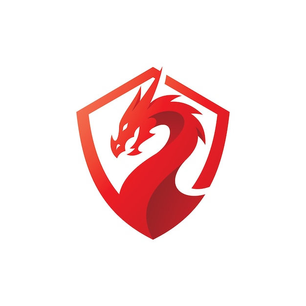 Dragon shield logo with modern gradient color dragon and shield vector icon