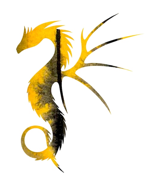 Dragon silhouet aquarel geel en donker.