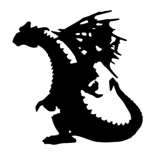 Силуэт дракона изолированный черный на белом фоне