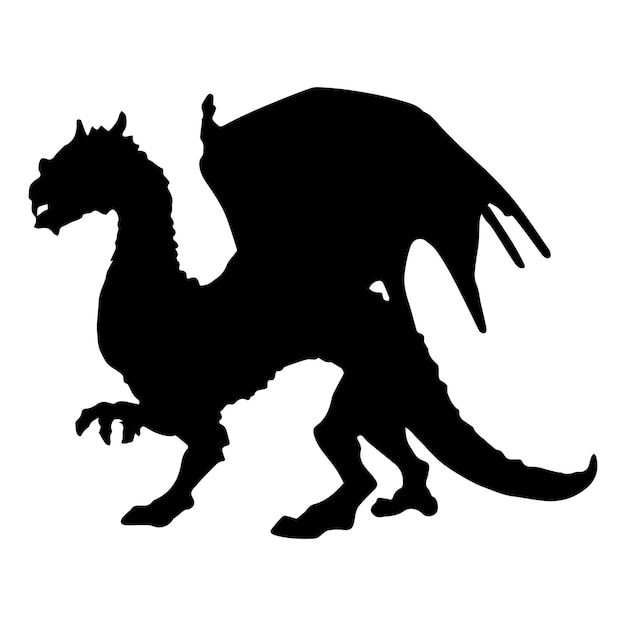 Vector dragon silhouette isolated black on white background