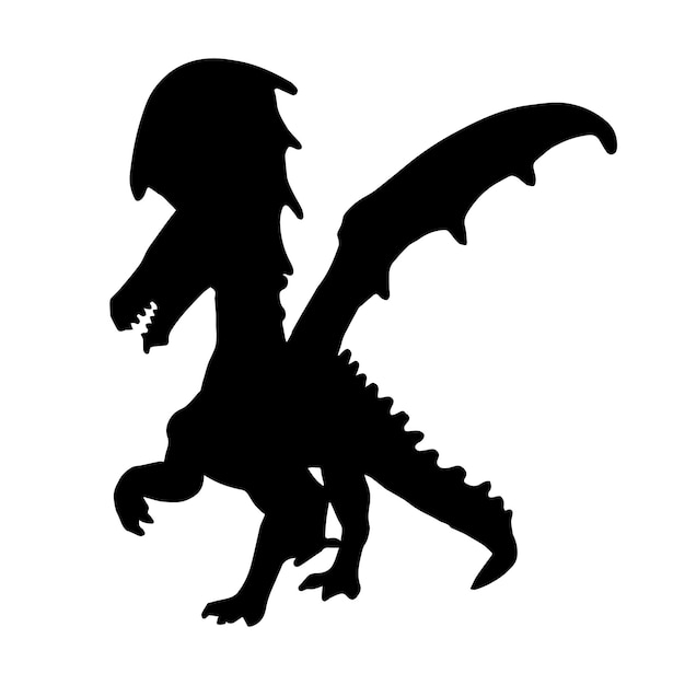 силуэт дракона изолированный черный на белом фоне