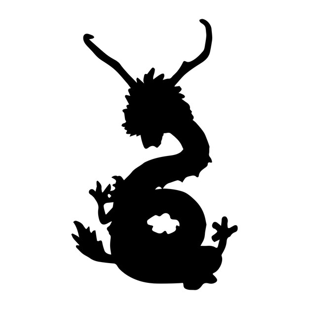 Vector dragon silhouette isolated black on white background