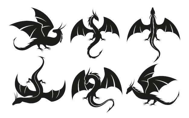 Dragon silhouette vector illustration at black and white design