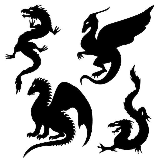 Vector dragon silhouettes set