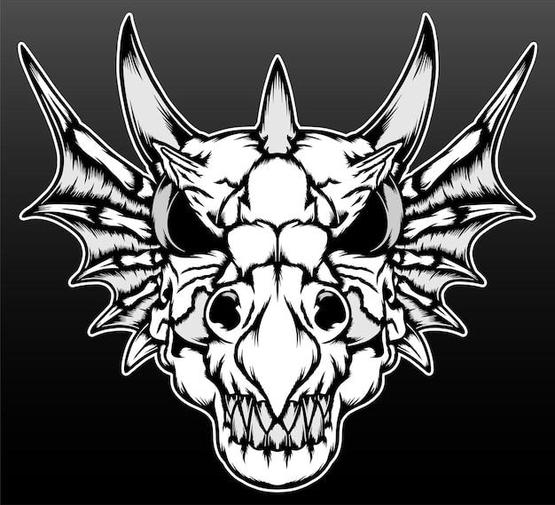 The dragon skull hand drawn illustration design