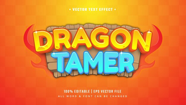 Dragon tamer gaming3dテキストスタイルエフェクト。編集可能なイラストレーターのテキストスタイル。