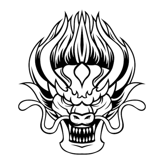 ドラゴン ベクトル黒と白ドラゴン怒っている頭ロゴ デザイン ベクトル マスコット テンプレート