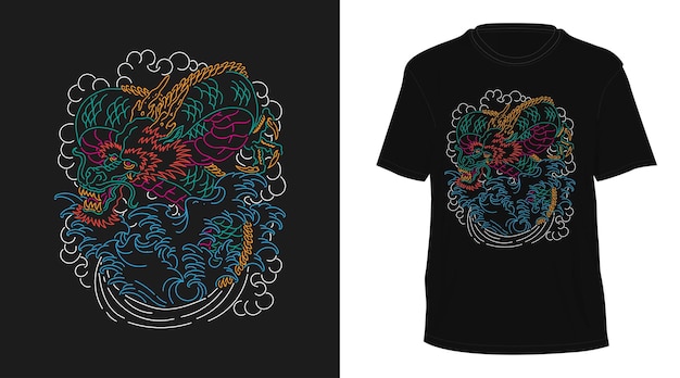 дракон винтажный монолин рисованной дизайн футболки