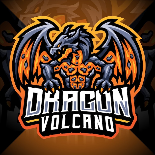 Dragon volcano esport mascot logo 