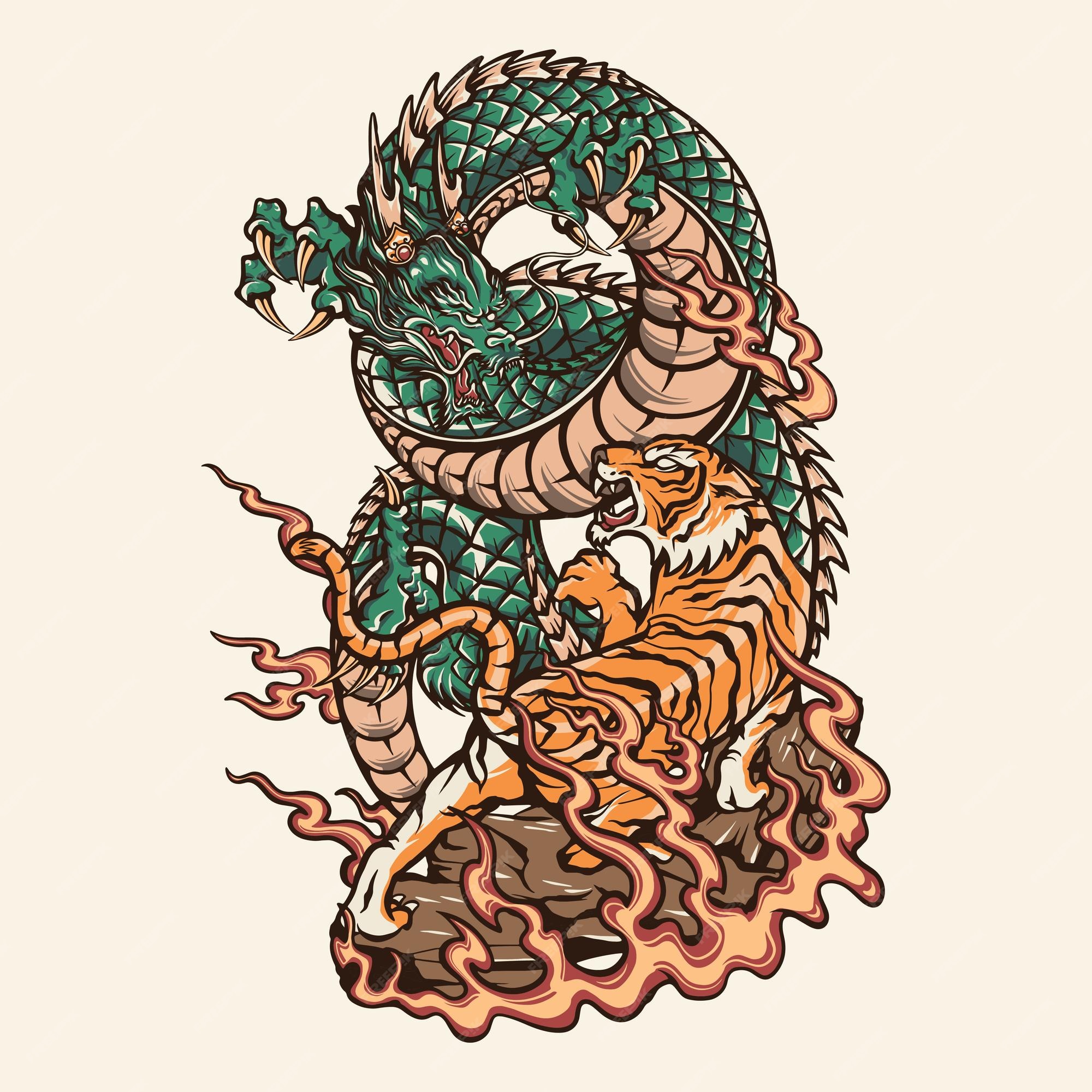 Japanese Dragon Fight Tattoo