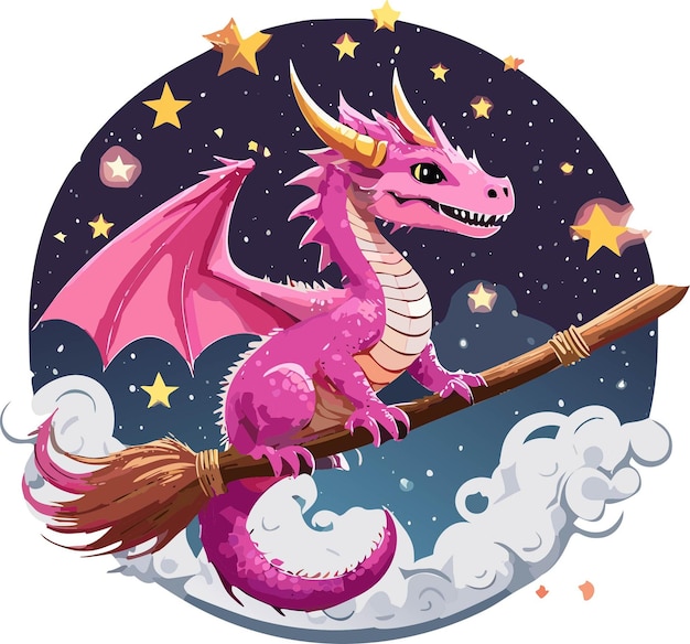 A dragon with a long tail holds a wand in the sky | Premium AI