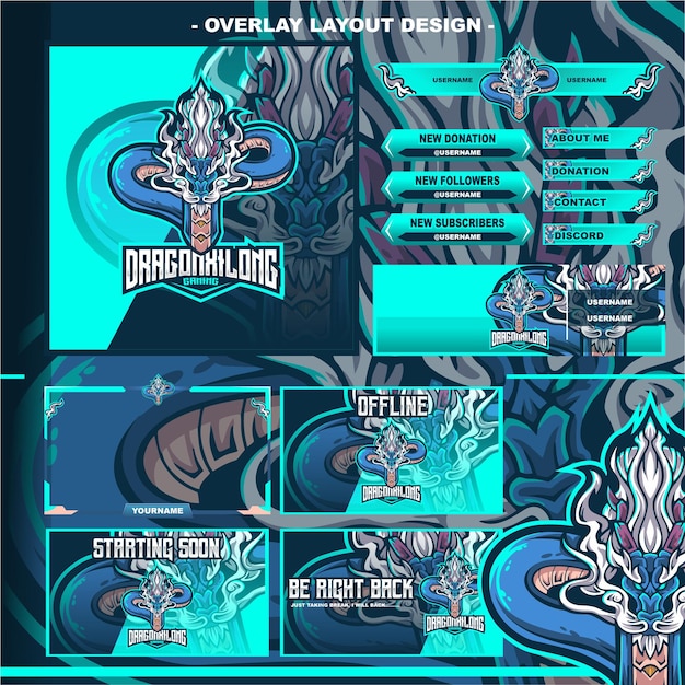 Dragon xilong gaming layout design streamer twitch logo carattere