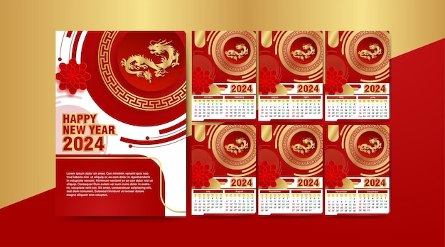 Vettore anno del drago calendario cinese con numero di hijriyah