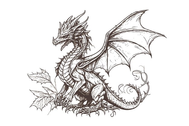 Vector dragon zodiac sign year black color in sketch style vector illustration