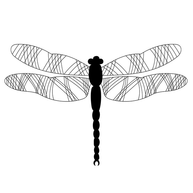 Dragonfly black doodle silhouette isolated