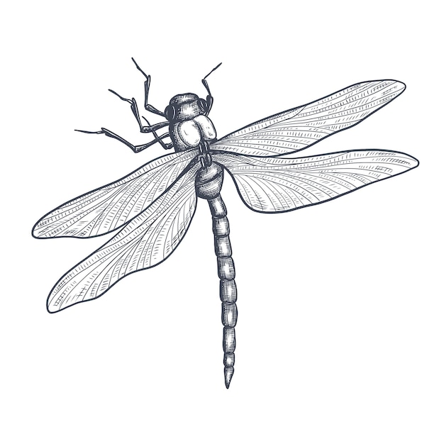 Vector dragonfly black and white sketch with delicate wings vector illustration black and white sketch