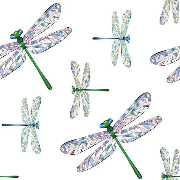 Dragonfly colorful seamless pattern