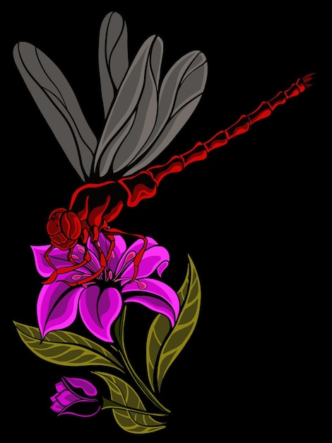 Vector dragonfly design vector with beautiful colors and flowers