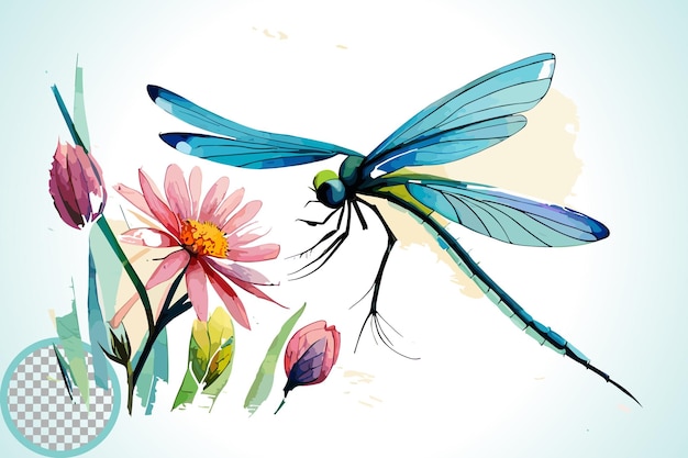 Vector dragonfly on a flower painting