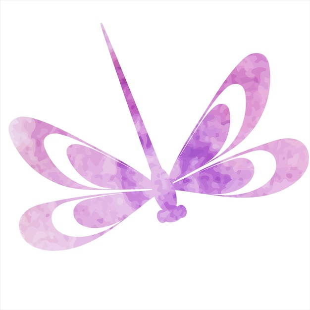 Vector dragonfly flying watercolor silhouette, isolated
