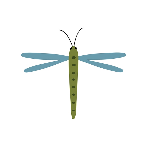 Dragonfly hand drawn in flat style children's illustration