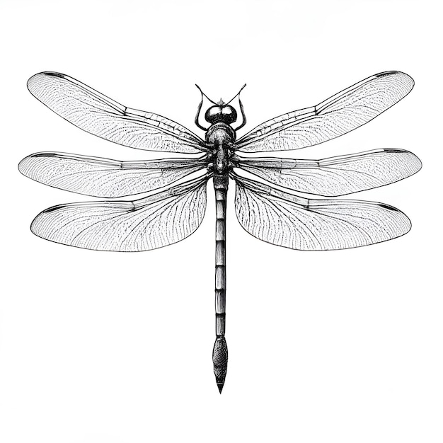 Dragonfly inkt schets tekenen zwart-wit gravure stijl vector illustratie