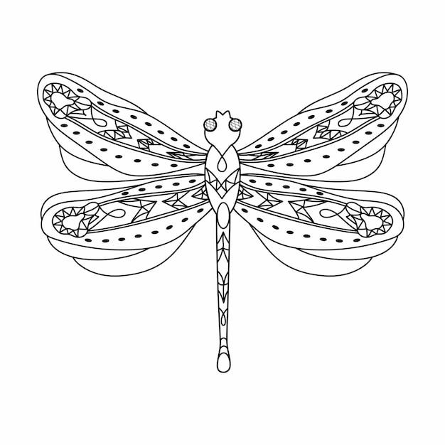 Dragonfly Kleurplaat voor volwassenen antistress in zentanglestijl