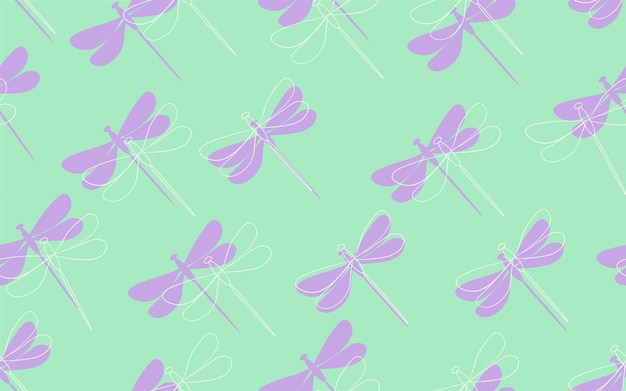 Dragonfly line art seamless colorful pattern