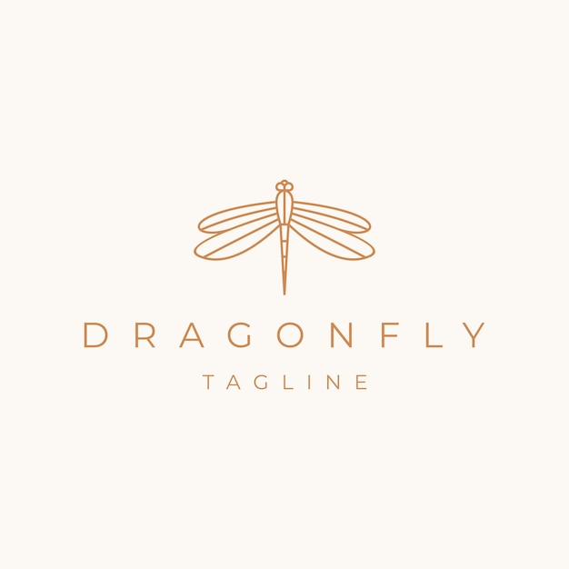 Dragonfly line art style logo design vector template