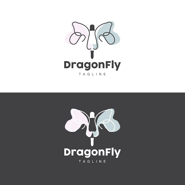 Стрекоза Логотип Летающих Животных Дизайн Вектор Простая Линия Стиль Значок Символ Иллюстрация