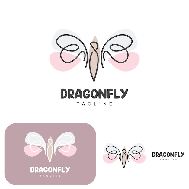 Dragonfly Logo Flying Animal Design Vector Simple Line Style Icon Symbol Illustration