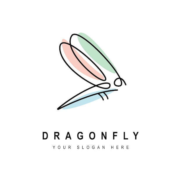 Dragonfly logo icon with continuous line simple vector concept