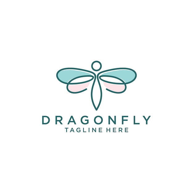 Dragonfly Logo ontwerpsjabloon lijn kunststijl