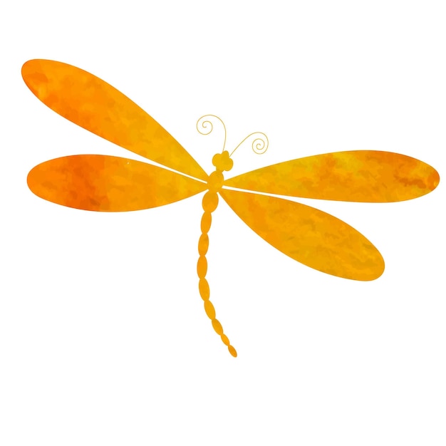 Dragonfly orange watercolor silhouette isolated vector