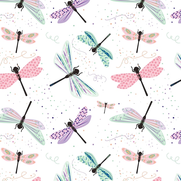 Dragonfly seamless pattern fantastic image insect On dark background