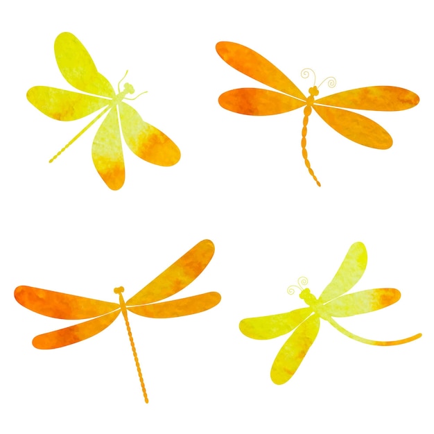 Dragonfly set aquarel silhouet op witte achtergrond isolatedvector