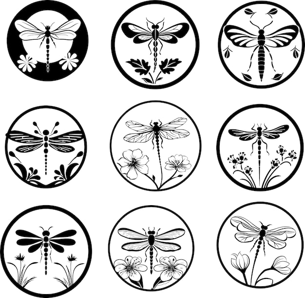 dragonfly silhouette logo set vector illustration